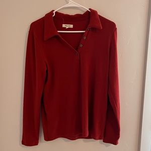 Red madewell pullover sweater - medium - v neck - 1/4 button up